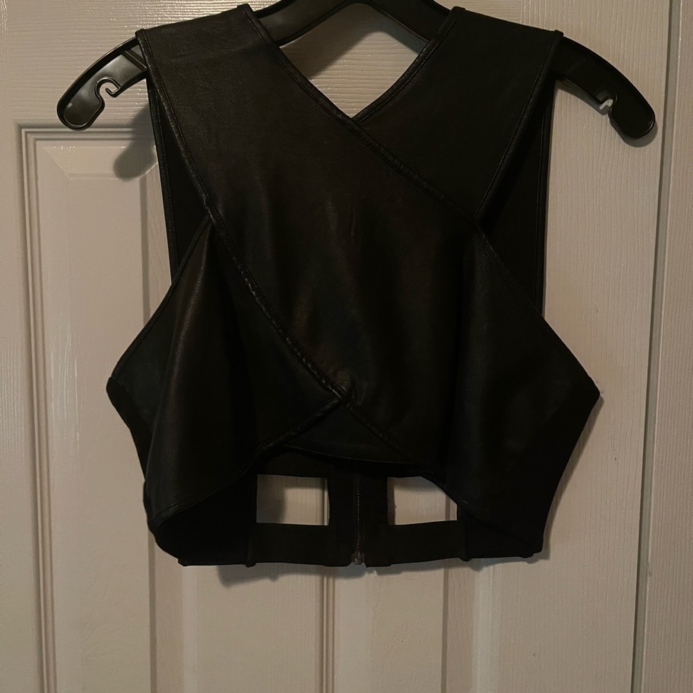 Leather crop top with back zip up
